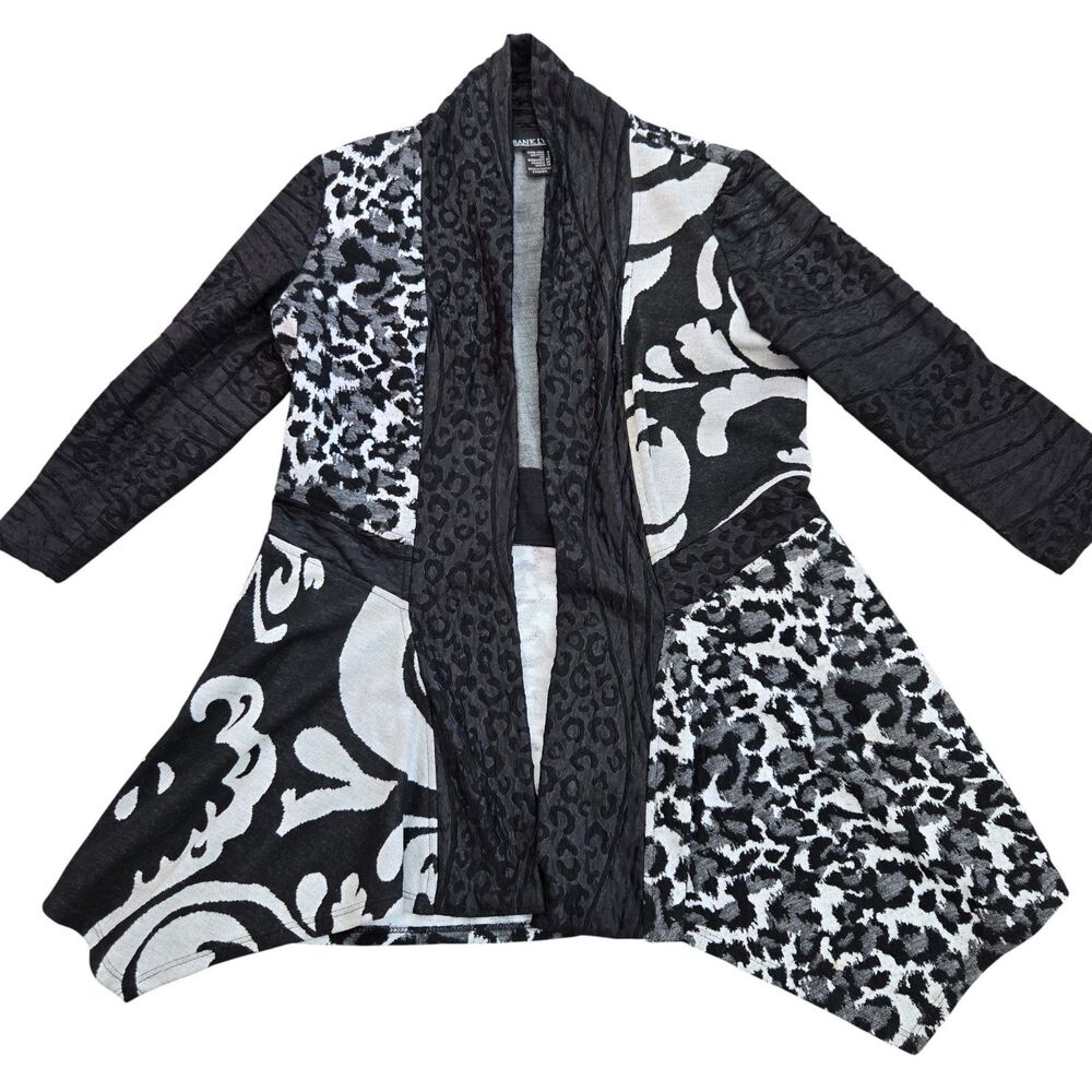 FRANK LYMAN Open Cardigan Size 6 Animal Print 3/4 Sleeve Mixed Textured Black - Picture 3 of 11